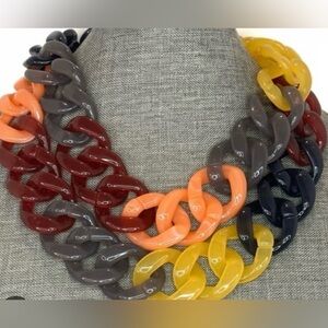 Anthropologie 2 Row Chunky Acrylic Link Chain Multicolor Necklace